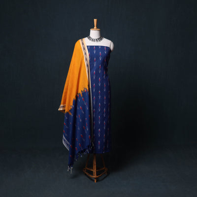 Pochampally Ikat Cotton Unstitched Dress Material: Kurta, Bottom with Dupatta  35