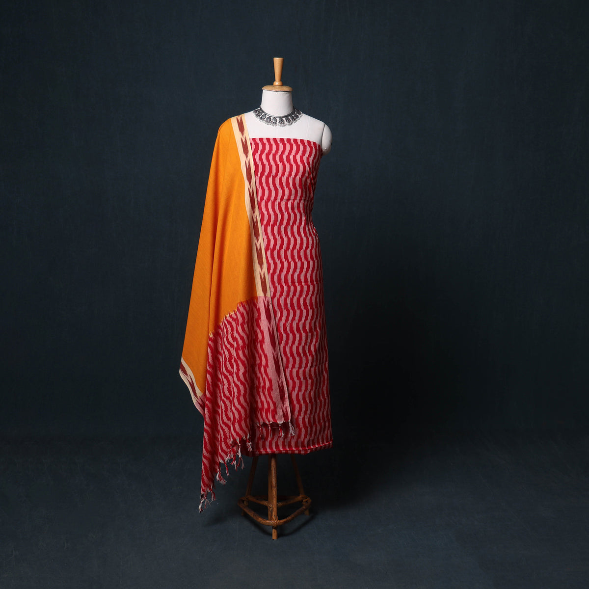 Pochampally Ikat Cotton Unstitched Dress Material: Kurta, Bottom with Dupatta  36