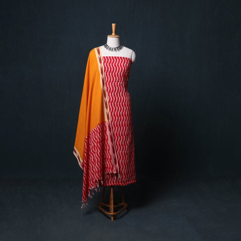 Pochampally Ikat Cotton Unstitched Dress Material: Kurta, Bottom with Dupatta  36