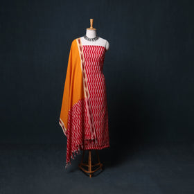 Pochampally Ikat Cotton Unstitched Dress Material: Kurta, Bottom with Dupatta  36