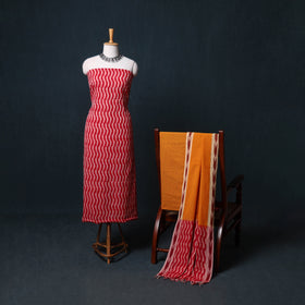 Pochampally Ikat Cotton Unstitched Dress Material: Kurta, Bottom with Dupatta  36