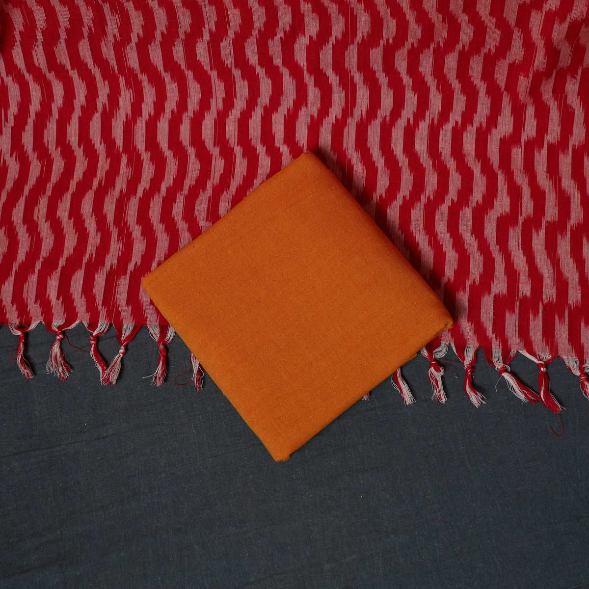 Pochampally Ikat Cotton Unstitched Dress Material: Kurta, Bottom with Dupatta  36