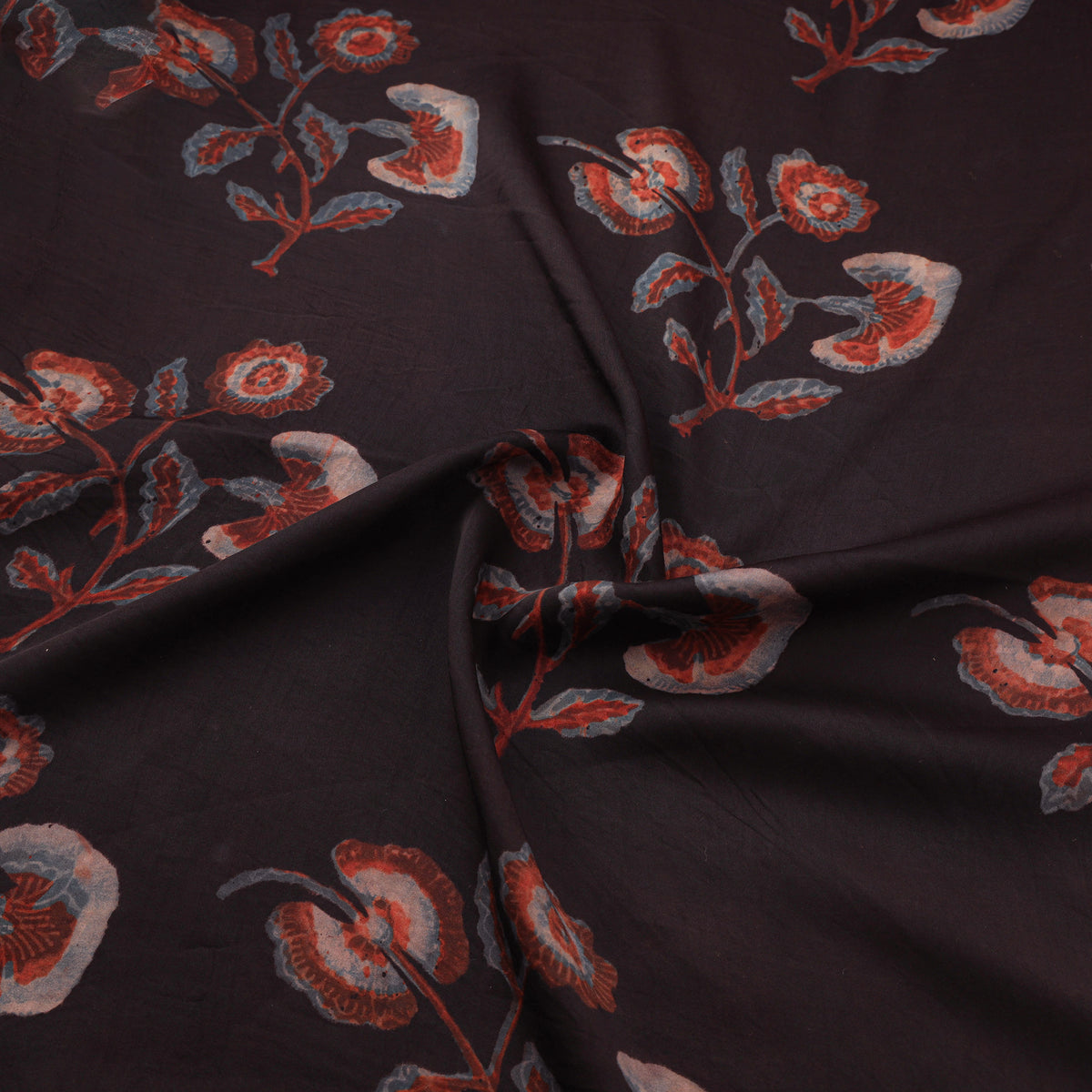 Pomegranate Peel Hand Block Print Modal Silk Fabric 04