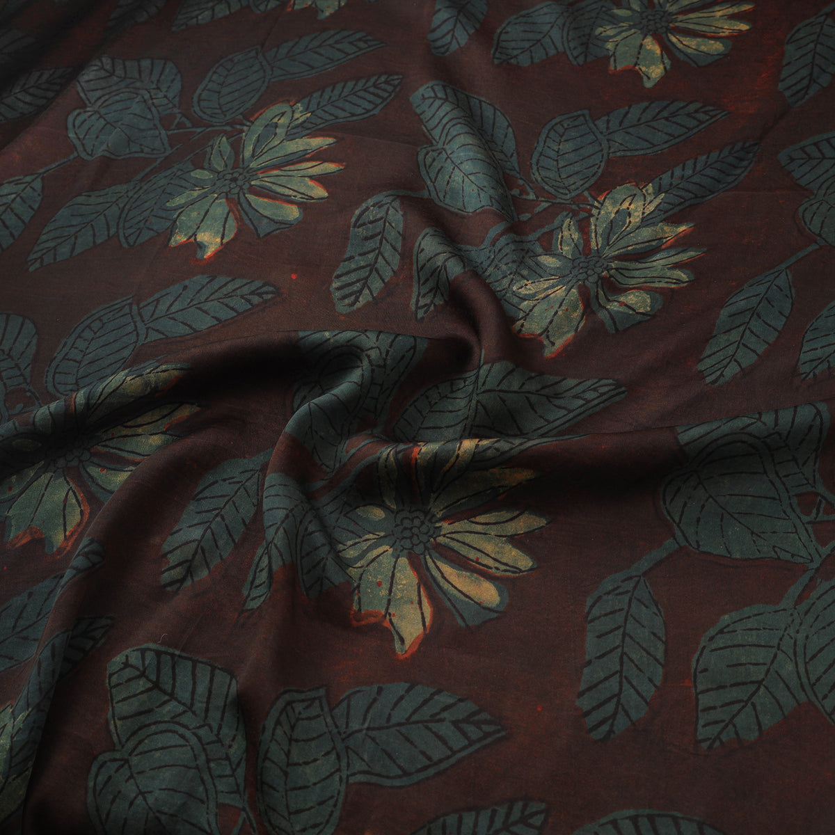 Pomegranate Peel Hand Block Print Modal Silk Fabric 05