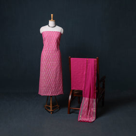 Pochampally Ikat Cotton Unstitched Dress Material: Kurta, Bottom with Dupatta 01