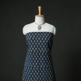 Ajrakh Block Print Natural Dyed Cotton Unstitched Dress Material: Kurta & Dupatta with Jewellery 04