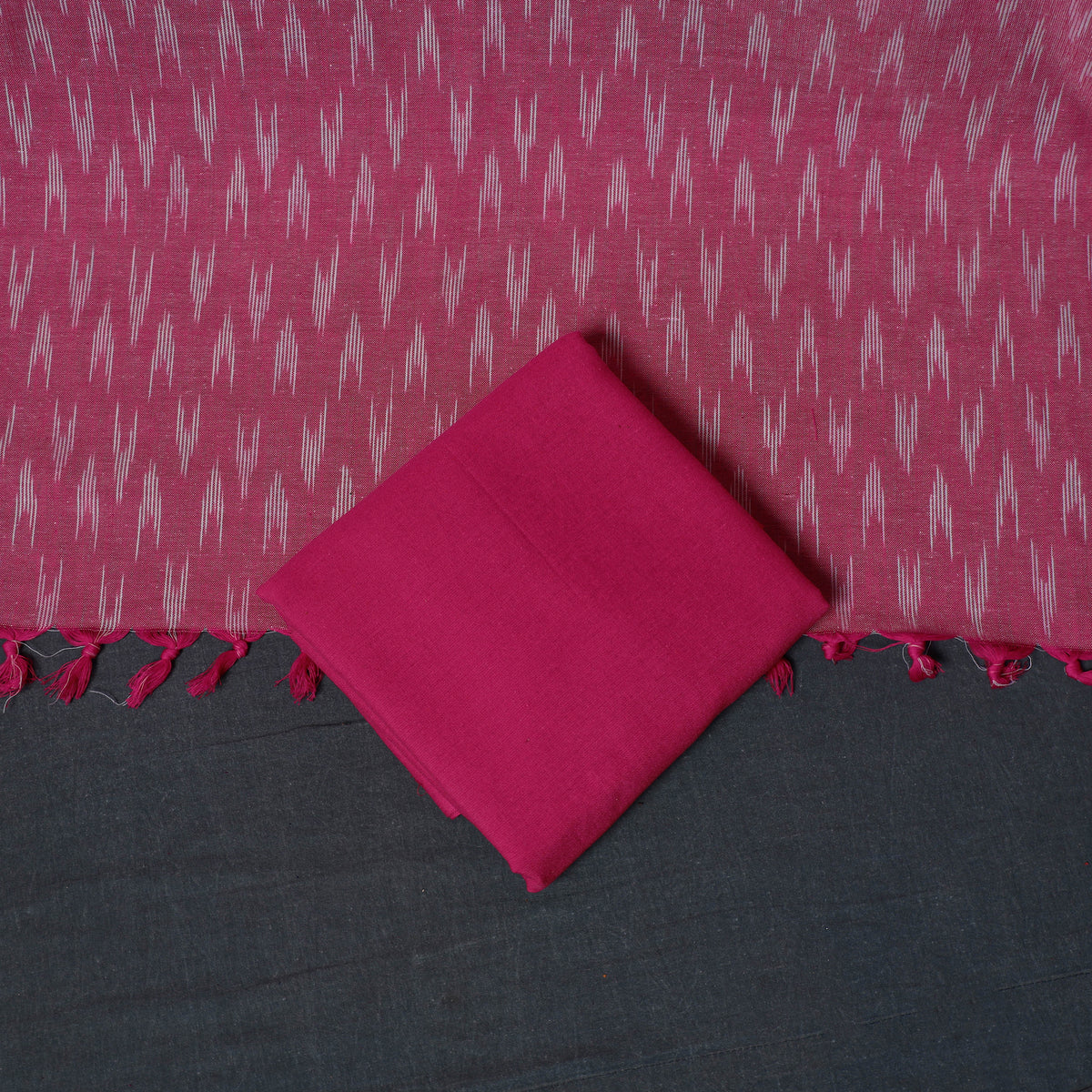 Pochampally Ikat Cotton Unstitched Dress Material: Kurta, Bottom with Dupatta 01