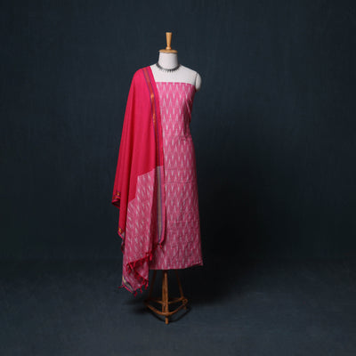 Pochampally Ikat Cotton Unstitched Dress Material: Kurta, Bottom with Dupatta 01