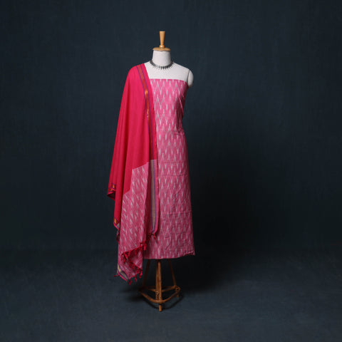 Pochampally Ikat Cotton Unstitched Dress Material: Kurta, Bottom with Dupatta 01