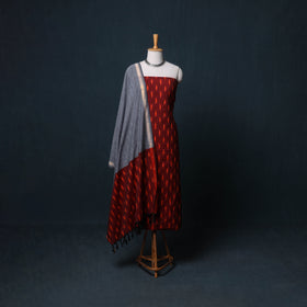 Pochampally Ikat Cotton Unstitched Dress Material: Kurta, Bottom with Dupatta 02