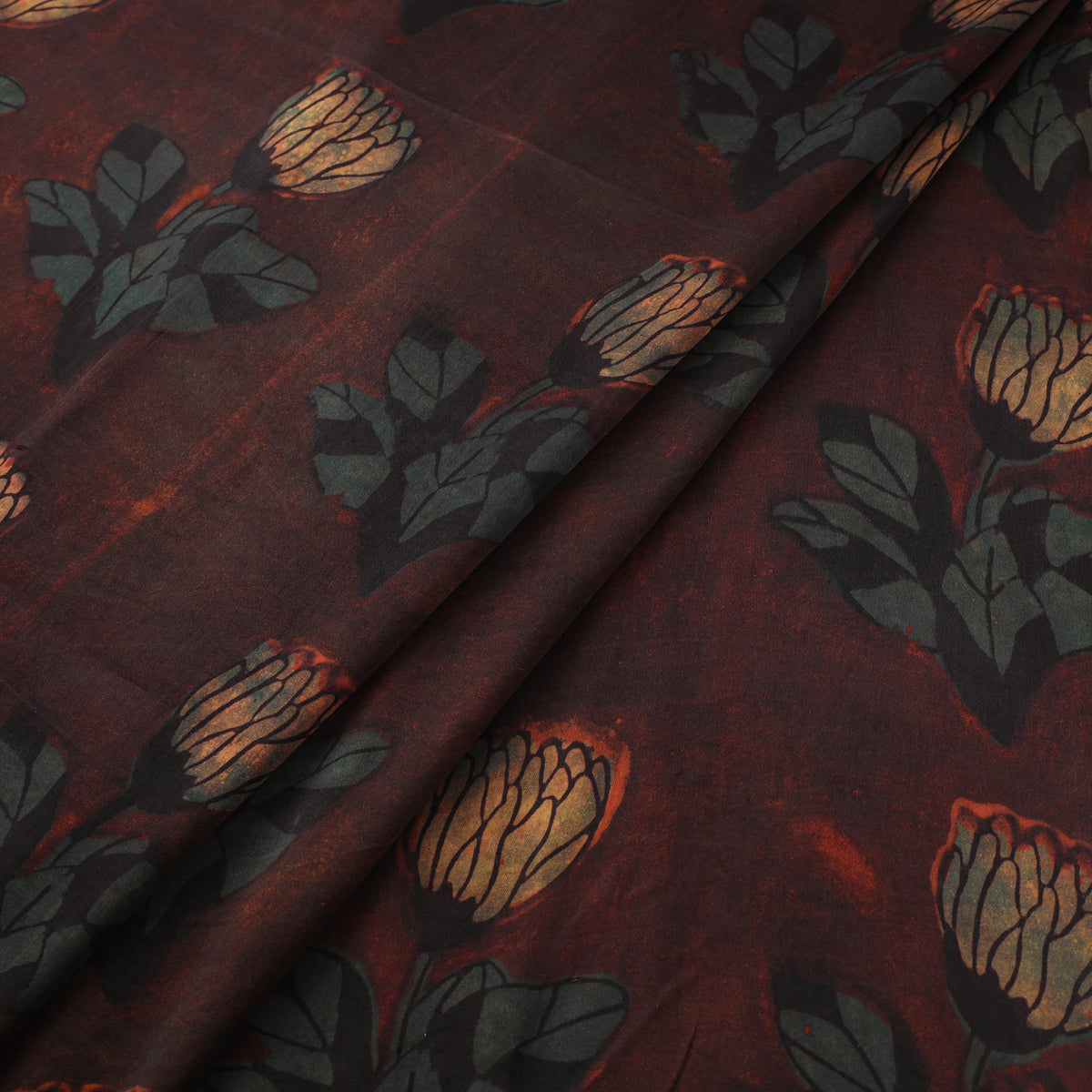 Pomegranate Peel Hand Block Print Modal Silk Fabric 07