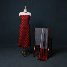 Pochampally Ikat Cotton Unstitched Dress Material: Kurta, Bottom with Dupatta 02