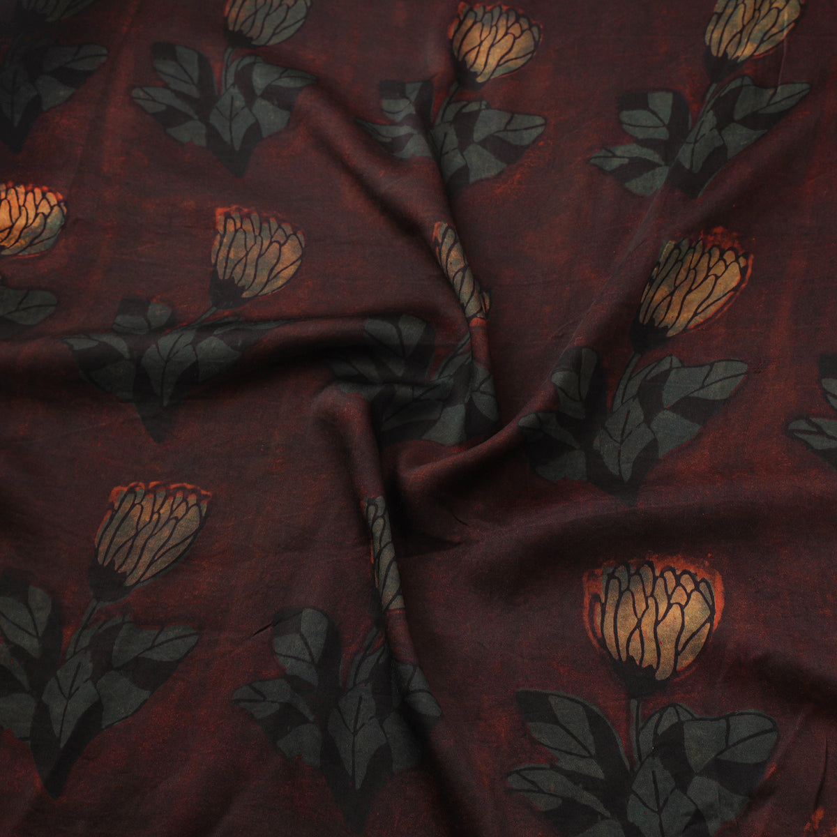 Pomegranate Peel Hand Block Print Modal Silk Fabric 07
