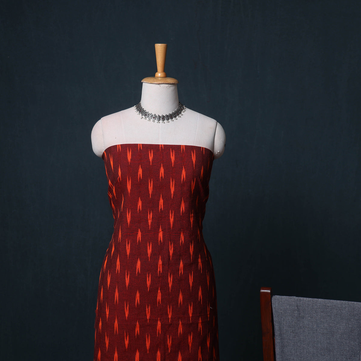 Pochampally Ikat Cotton Unstitched Dress Material: Kurta, Bottom with Dupatta 02