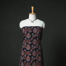 Ajrakh Block Print Natural Dyed Cotton Unstitched Dress Material: Kurta & Dupatta with Jewellery 05