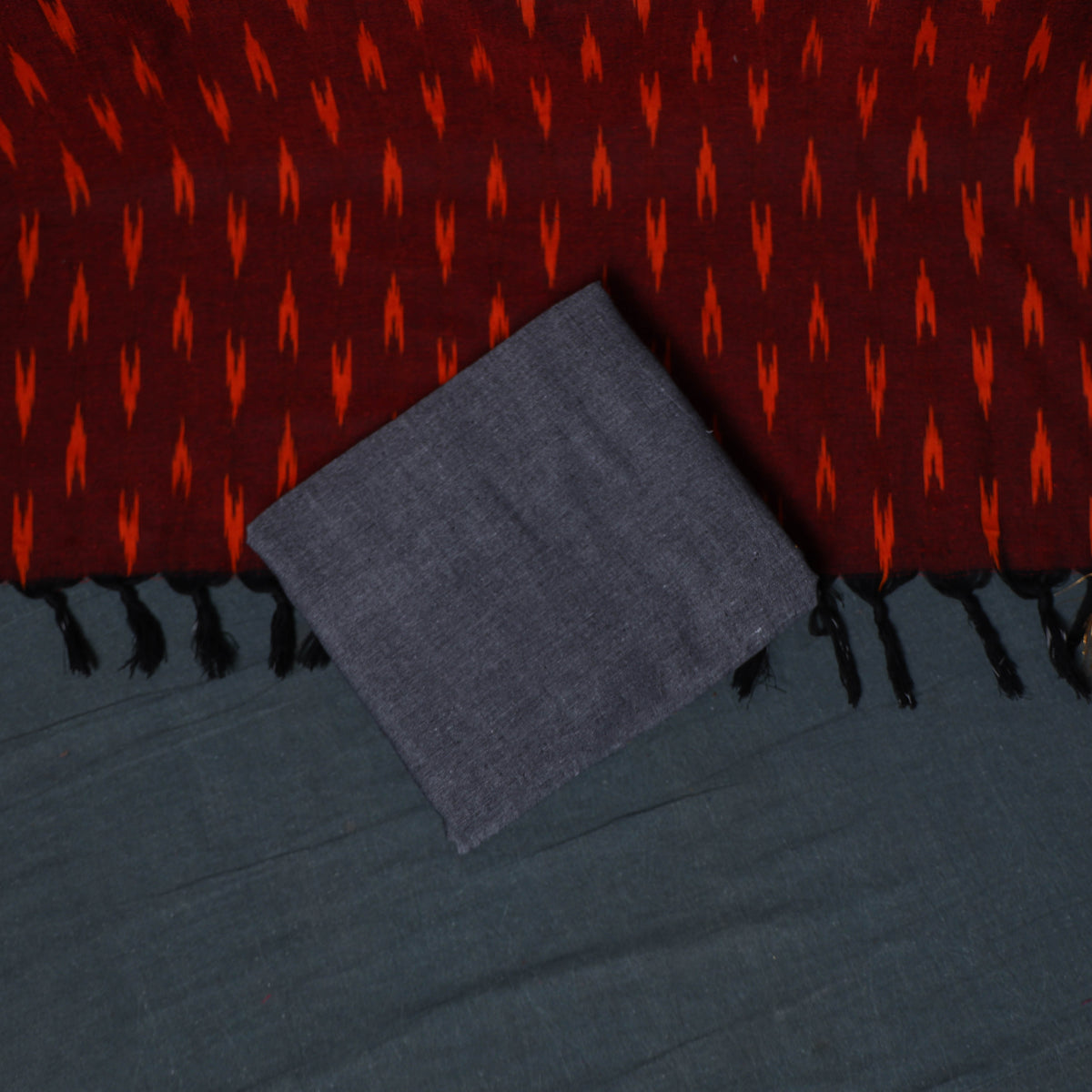 Pochampally Ikat Cotton Unstitched Dress Material: Kurta, Bottom with Dupatta 02