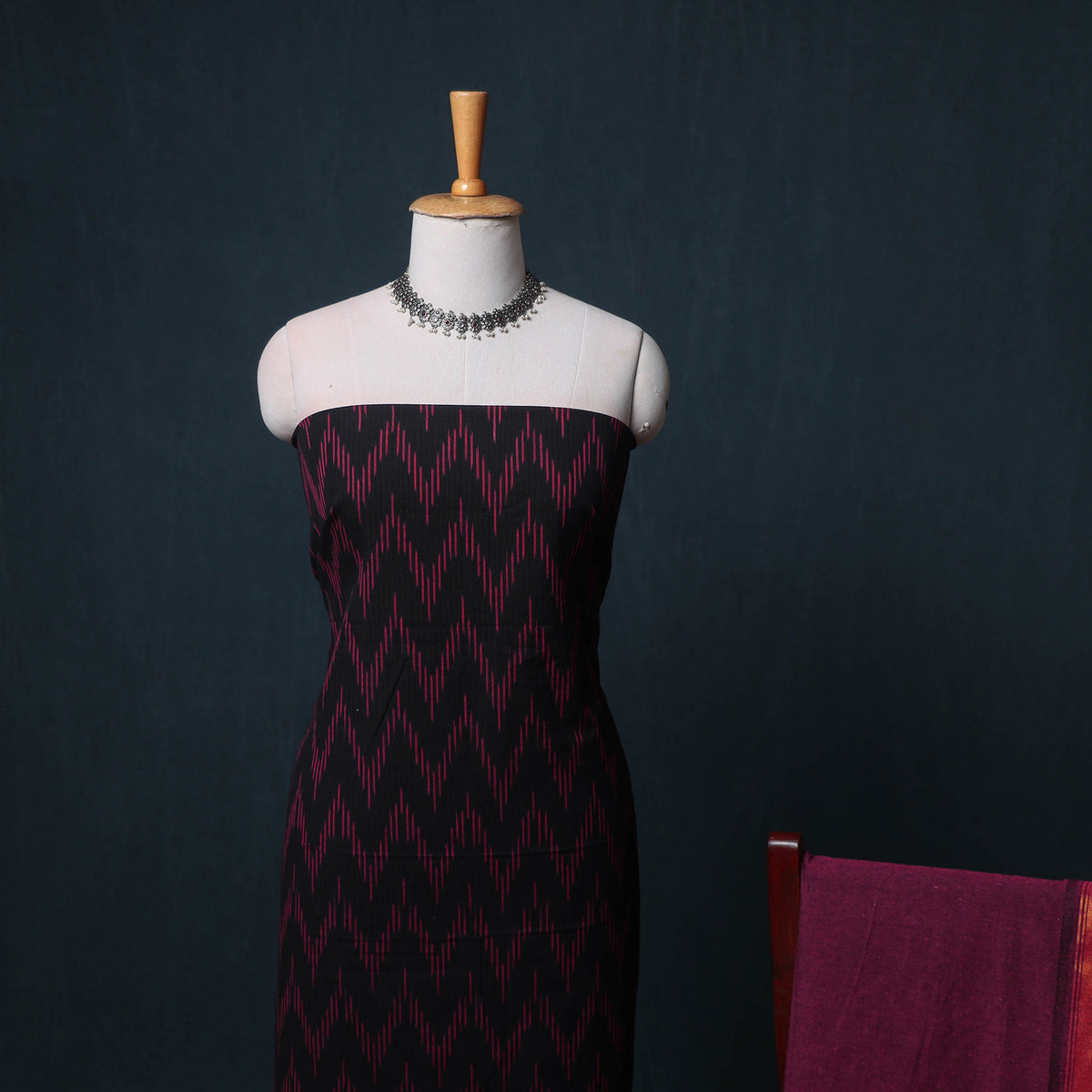 Pochampally Ikat Cotton Unstitched Dress Material: Kurta, Bottom with Dupatta 03