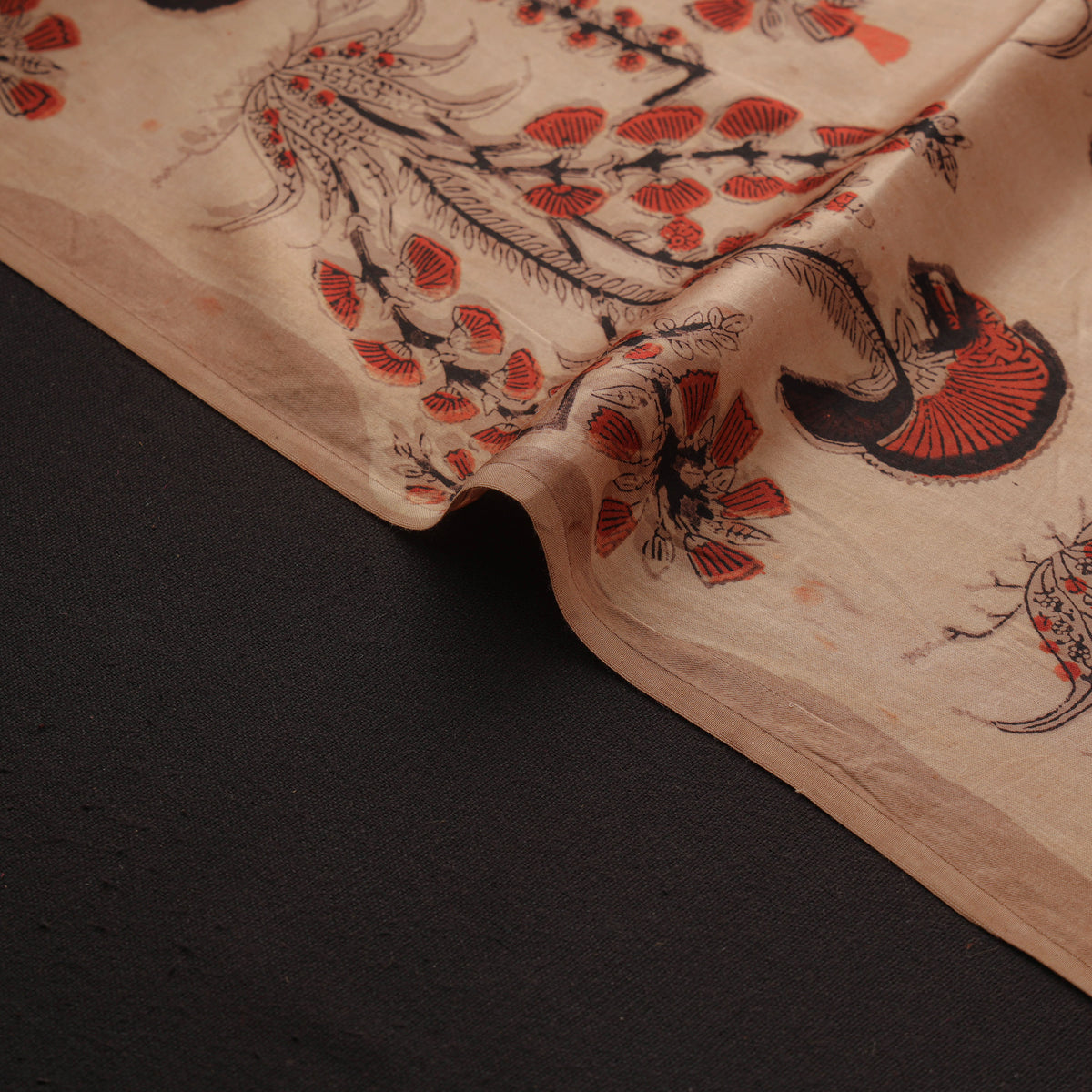 Pomegranate Peel Hand Block Print Modal Silk Fabric 08