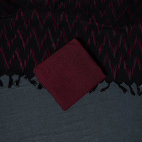 Pochampally Ikat Cotton Unstitched Dress Material: Kurta, Bottom with Dupatta 03