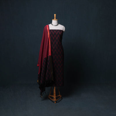 Pochampally Ikat Cotton Unstitched Dress Material: Kurta, Bottom with Dupatta 03