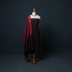Pochampally Ikat Cotton Unstitched Dress Material: Kurta, Bottom with Dupatta 03
