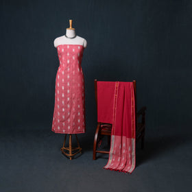 Pochampally Ikat Cotton Unstitched Dress Material: Kurta, Bottom with Dupatta 04