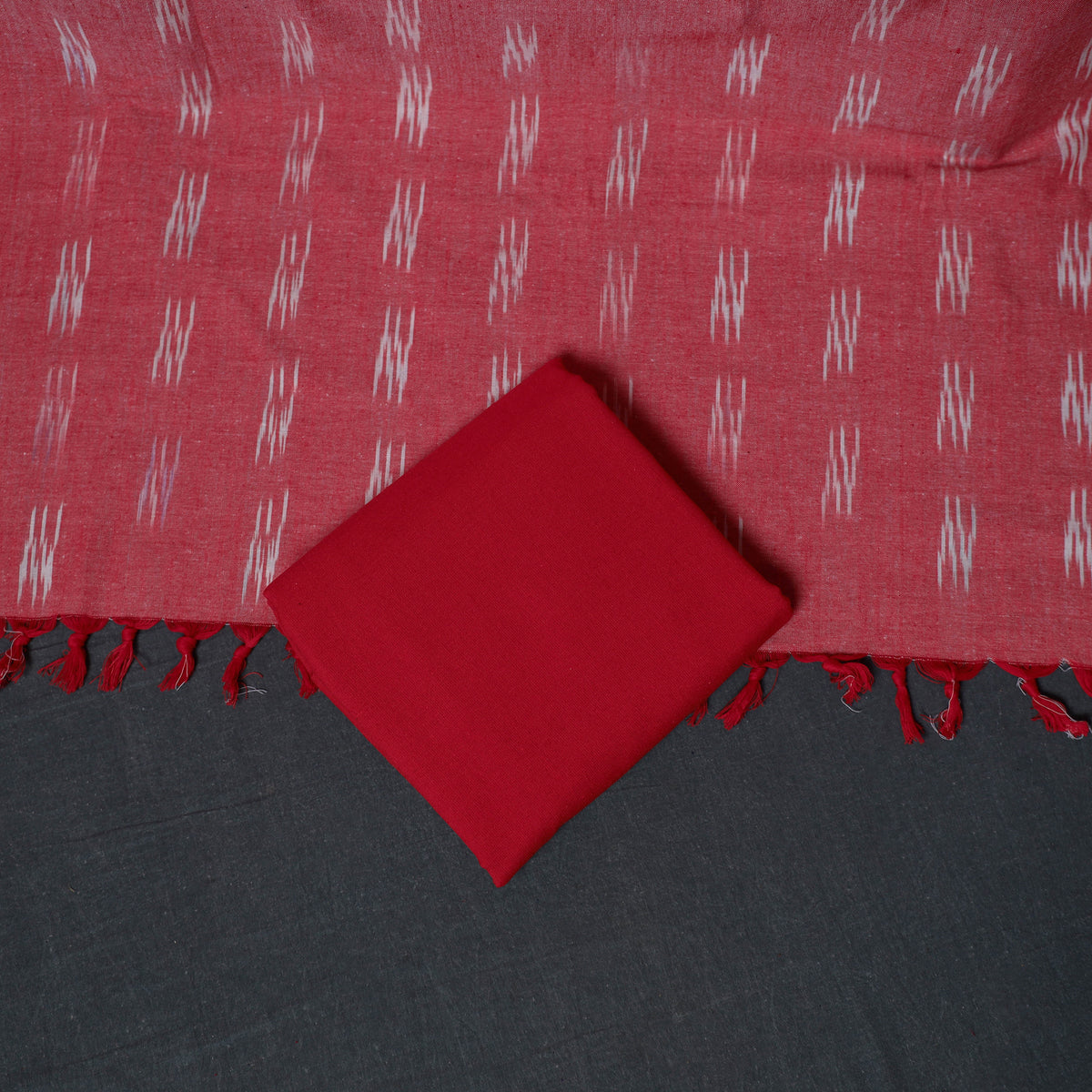 Pochampally Ikat Cotton Unstitched Dress Material: Kurta, Bottom with Dupatta 04