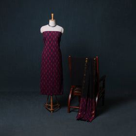 Pochampally Ikat Cotton Unstitched Dress Material: Kurta, Bottom with Dupatta 05