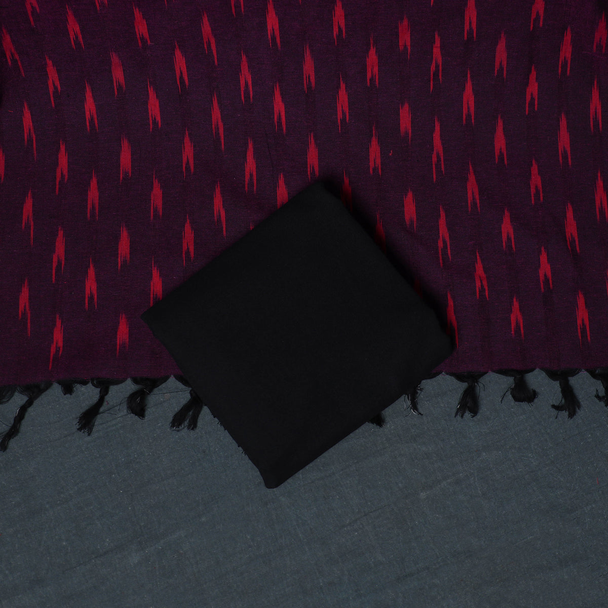 Pochampally Ikat Cotton Unstitched Dress Material: Kurta, Bottom with Dupatta 05