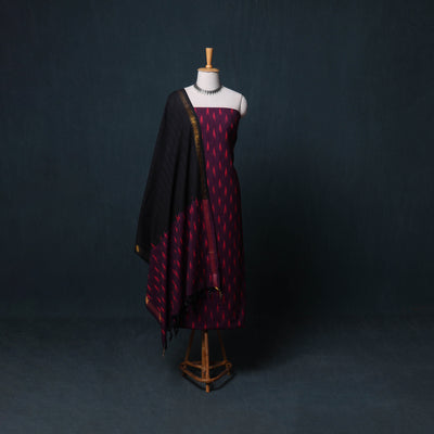 Pochampally Ikat Cotton Unstitched Dress Material: Kurta, Bottom with Dupatta 05