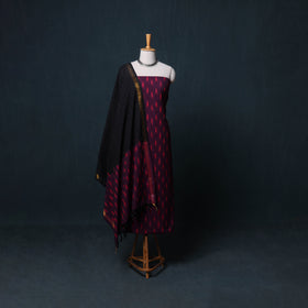 Pochampally Ikat Cotton Unstitched Dress Material: Kurta, Bottom with Dupatta 05