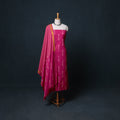 Pochampally Ikat Cotton Unstitched Dress Material: Kurta, Bottom with Dupatta 06