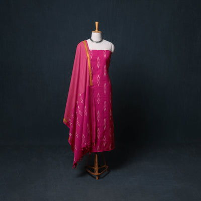 Pochampally Ikat Cotton Unstitched Dress Material: Kurta, Bottom with Dupatta 06