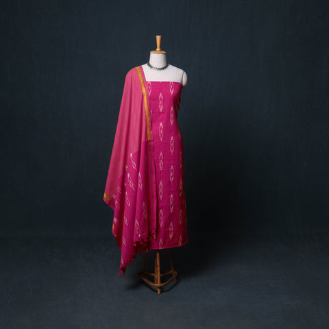 Pochampally Ikat Cotton Unstitched Dress Material: Kurta, Bottom with Dupatta 06