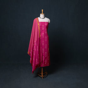 Pochampally Ikat Cotton Unstitched Dress Material: Kurta, Bottom with Dupatta 06