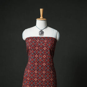 Ajrakh Block Print Natural Dyed Cotton Unstitched Dress Material: Kurta & Dupatta with Jewellery 08