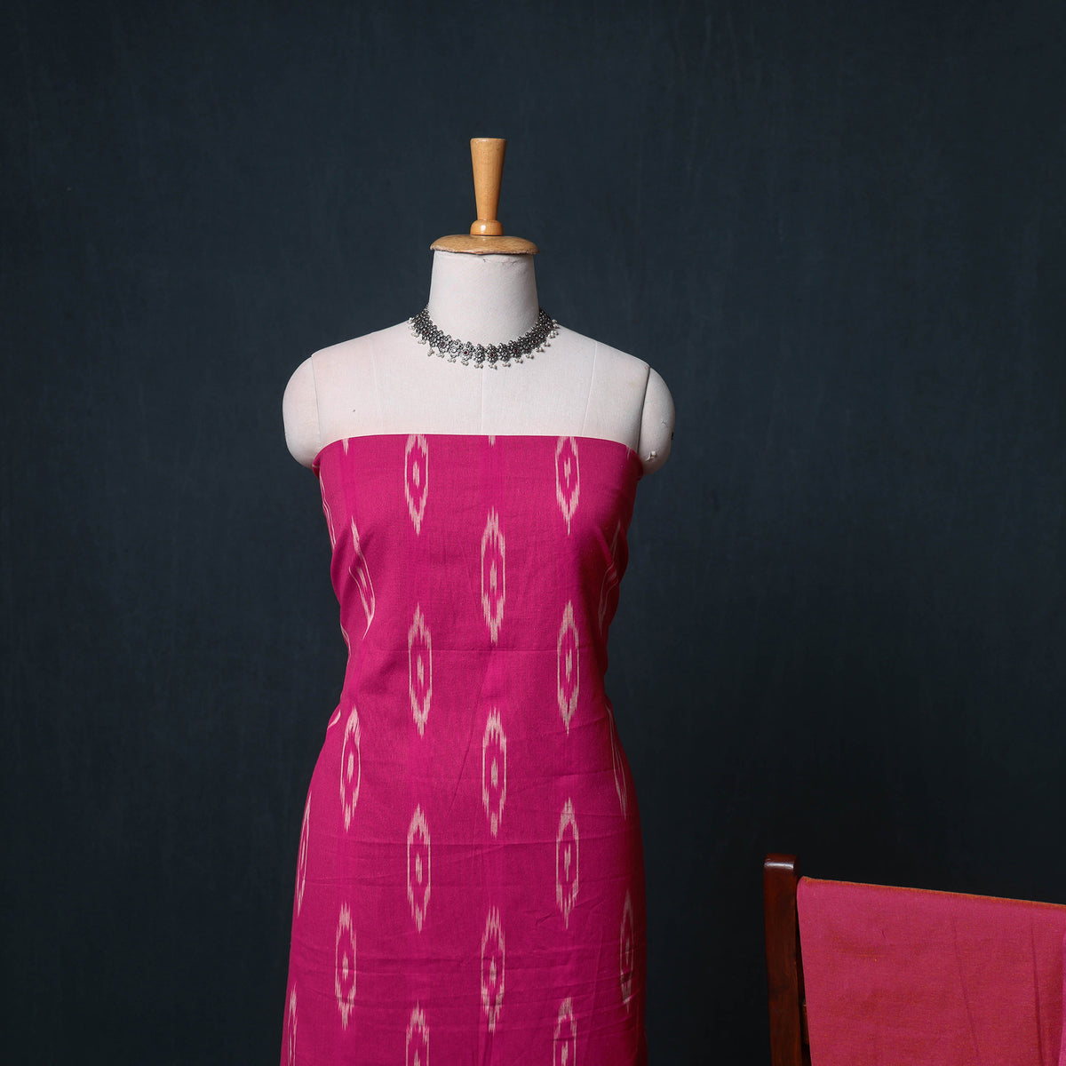 Pochampally Ikat Cotton Unstitched Dress Material: Kurta, Bottom with Dupatta 06