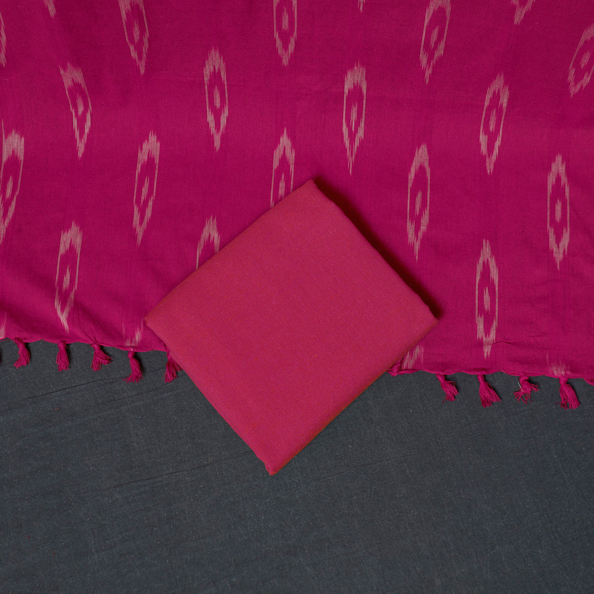 Pochampally Ikat Cotton Unstitched Dress Material: Kurta, Bottom with Dupatta 06