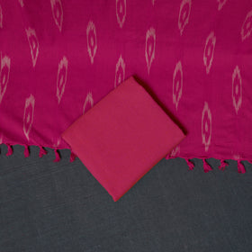 Pochampally Ikat Cotton Unstitched Dress Material: Kurta, Bottom with Dupatta 06