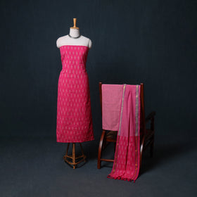 Pochampally Ikat Cotton Unstitched Dress Material: Kurta, Bottom with Dupatta 07