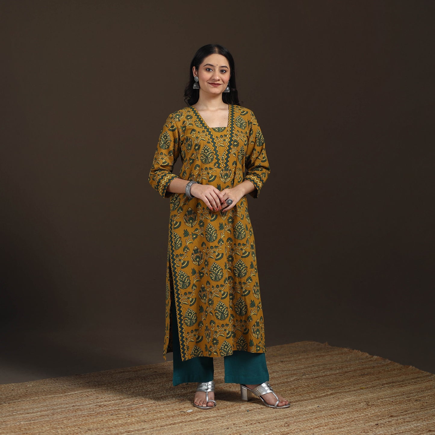Ajrakh Hand Block Print Natural Dyed Cotton Straight Long Kurta for women 26