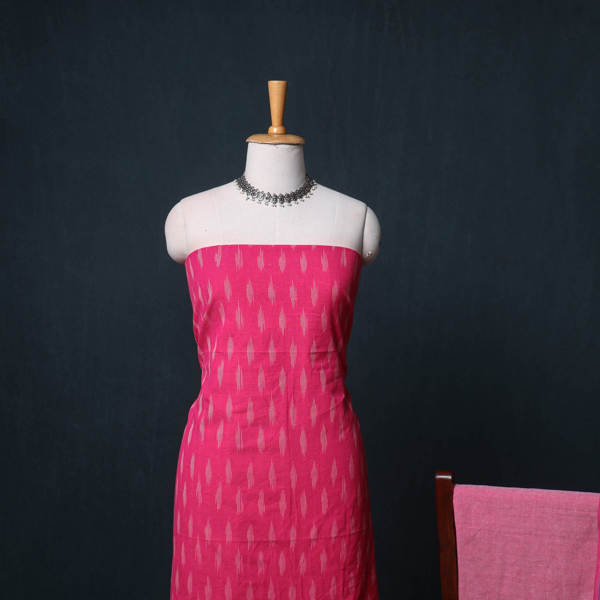 Pochampally Ikat Cotton Unstitched Dress Material: Kurta, Bottom with Dupatta 07