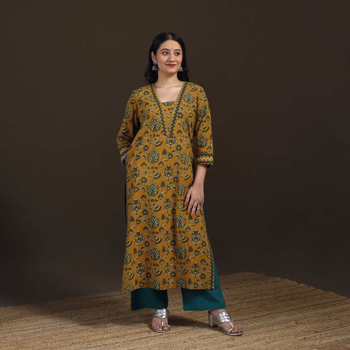 Ajrakh Hand Block Print Natural Dyed Cotton Straight Long Kurta for women 26