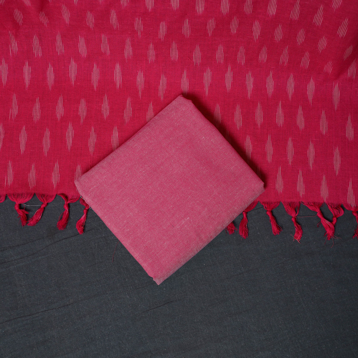 Pochampally Ikat Cotton Unstitched Dress Material: Kurta, Bottom with Dupatta 07