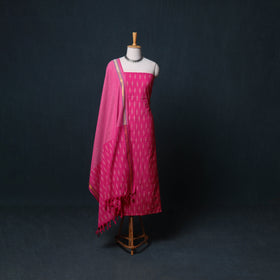 Pochampally Ikat Cotton Unstitched Dress Material: Kurta, Bottom with Dupatta 07
