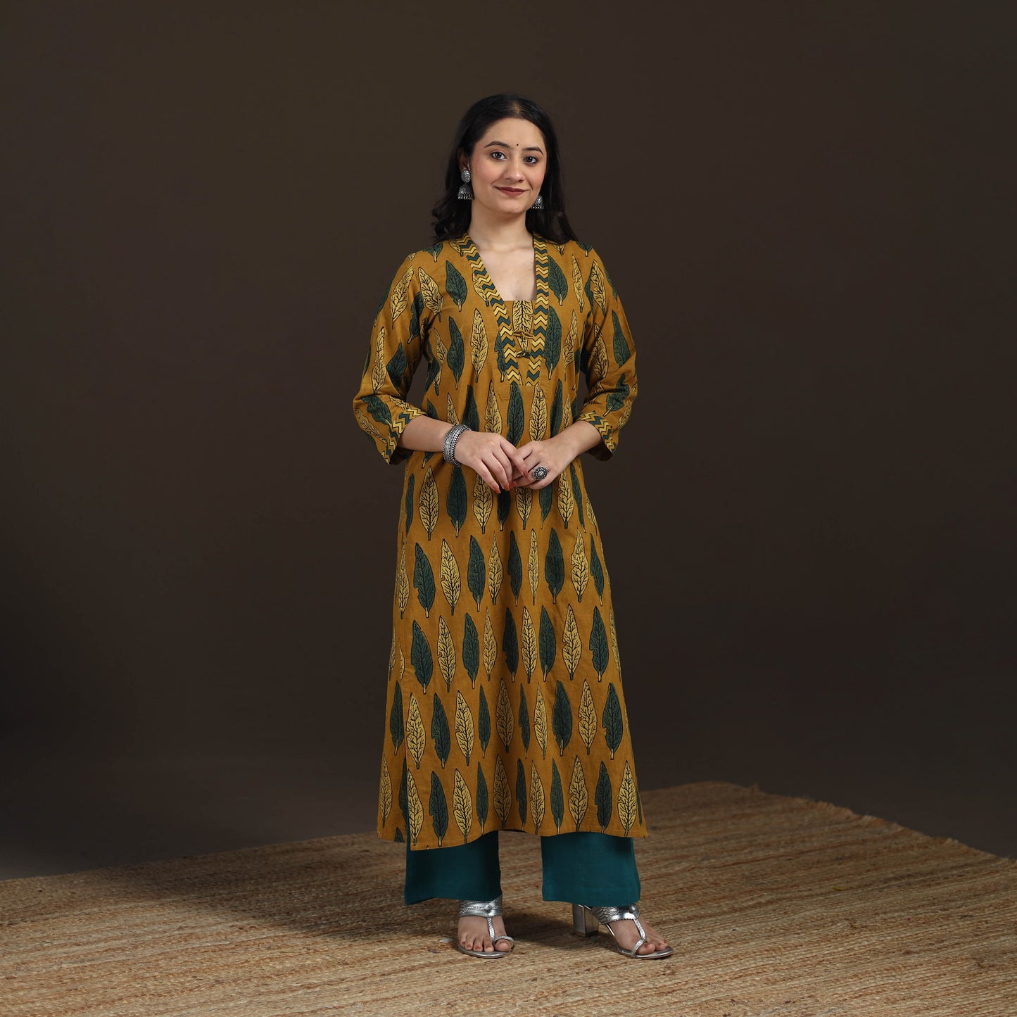 Ajrakh Hand Block Print Natural Dyed Cotton Straight Long Kurta for women 04