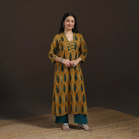 Ajrakh Hand Block Print Natural Dyed Cotton Straight Long Kurta for women 04