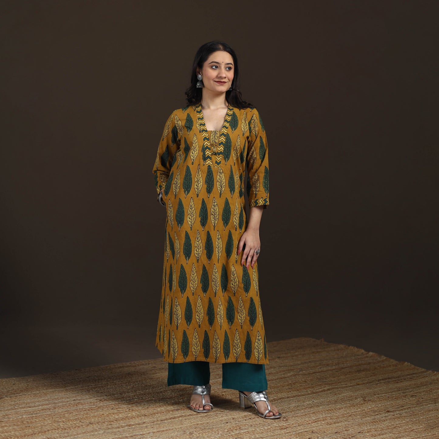 Ajrakh Hand Block Print Natural Dyed Cotton Straight Long Kurta for women 04