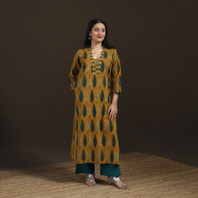 Ajrakh Hand Block Print Natural Dyed Cotton Straight Long Kurta for women 04