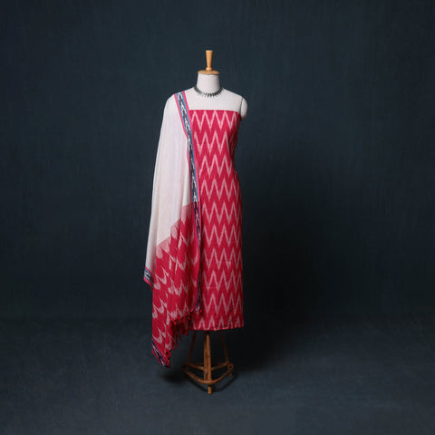 Pochampally Ikat Cotton Unstitched Dress Material: Kurta, Bottom with Dupatta 08